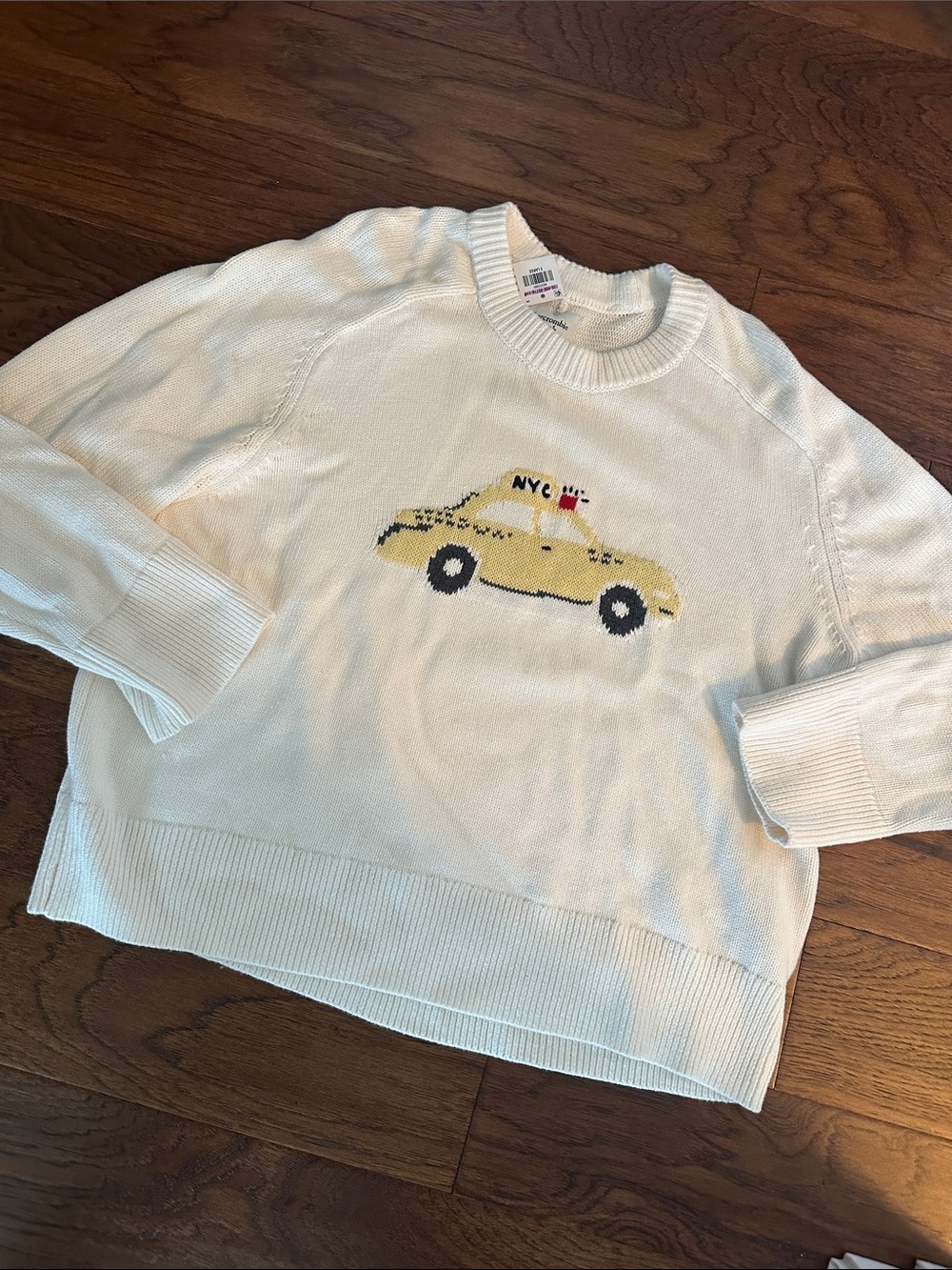 Abercrombie & Fitch Cream Knit Sweater with Yellow NYC Taxi Motif